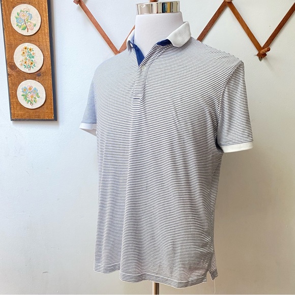 Massimo Dutti Striped Blue White Short Sleeve Polo Large - Picture 12 of 15